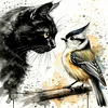 Black Cat And Sparrow-11CT Stamped Cross Stitch 40*40cm/15.75*15.75in