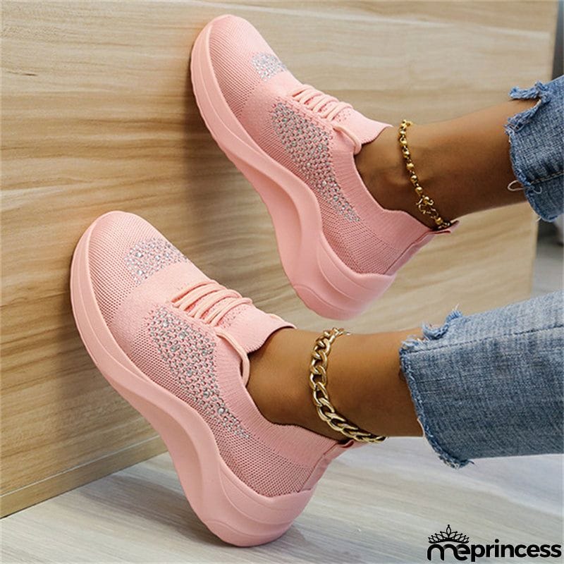 Lady Summer Trendy Solid Color Rhinestone Walking Sneakers