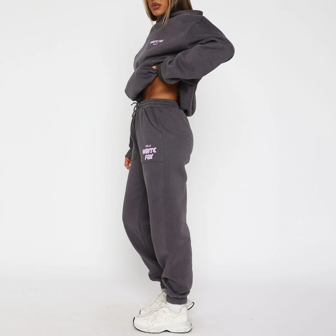 Fashion Sports LOGO Long Sleeve Pullover Hooded Sweatshirt Two Piece Set