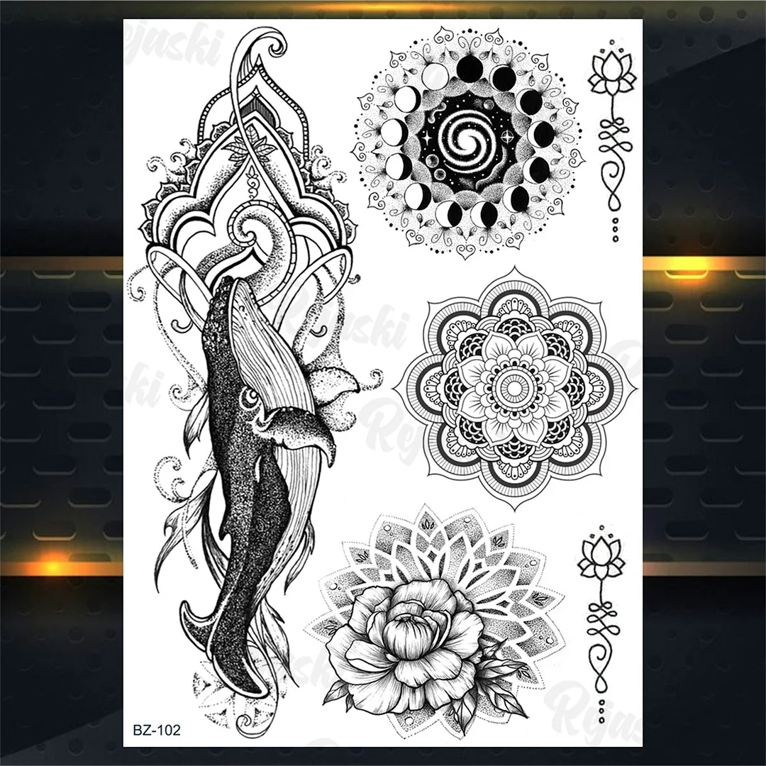 Sdrawing Elephant Pendant Temporary Tattoos For Women Men Lion Butterfly Snake Feather Fake Tattoo Sticker Glamour Back Body Tatoos