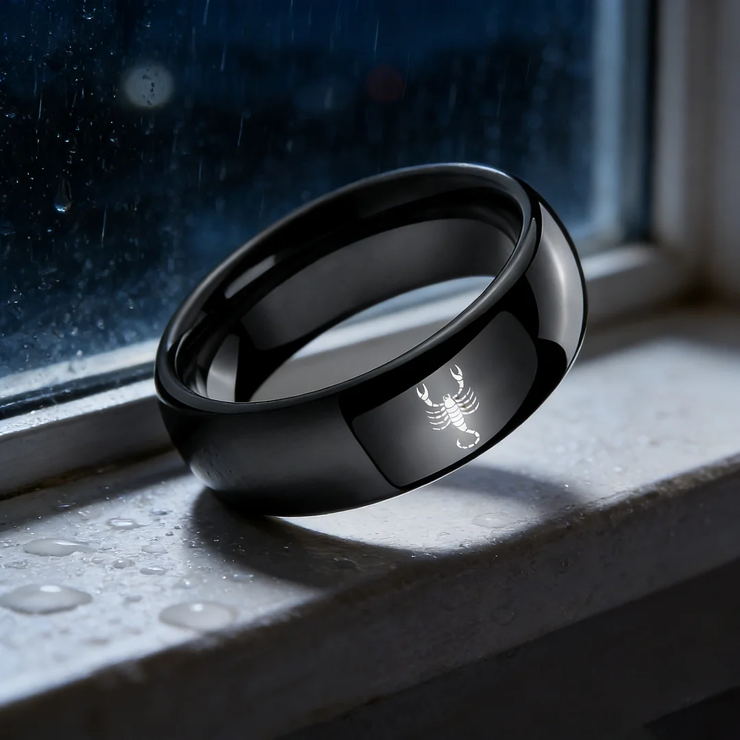Scorpio Couples Dome Tungsten Carbide Rings Black Tungsten Wedding Band for Men and Women 4MM 6MM 8MM Width