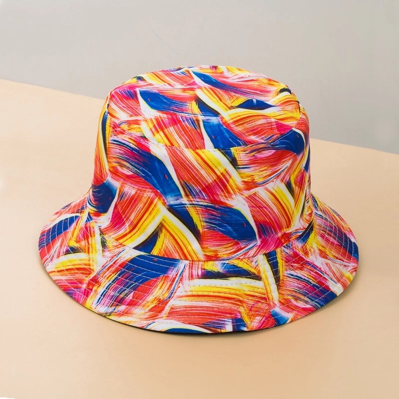 Unisex Hip-hop Colorful Printing Flat Eaves Bucket Hat