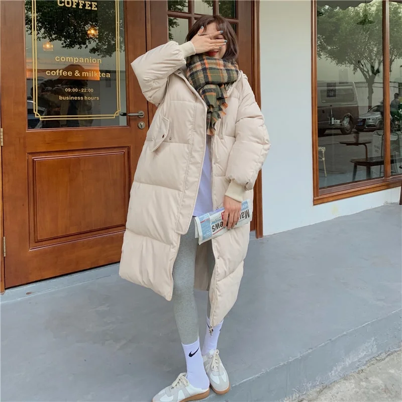 Uveng Woman Long Jacket Parkas Thickn Warm Solid Color Bubble Parka ...