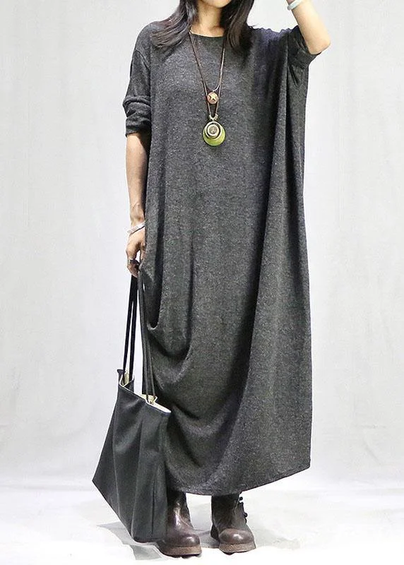 Bohemian gray dresses o neck long sleeve long fall Dress