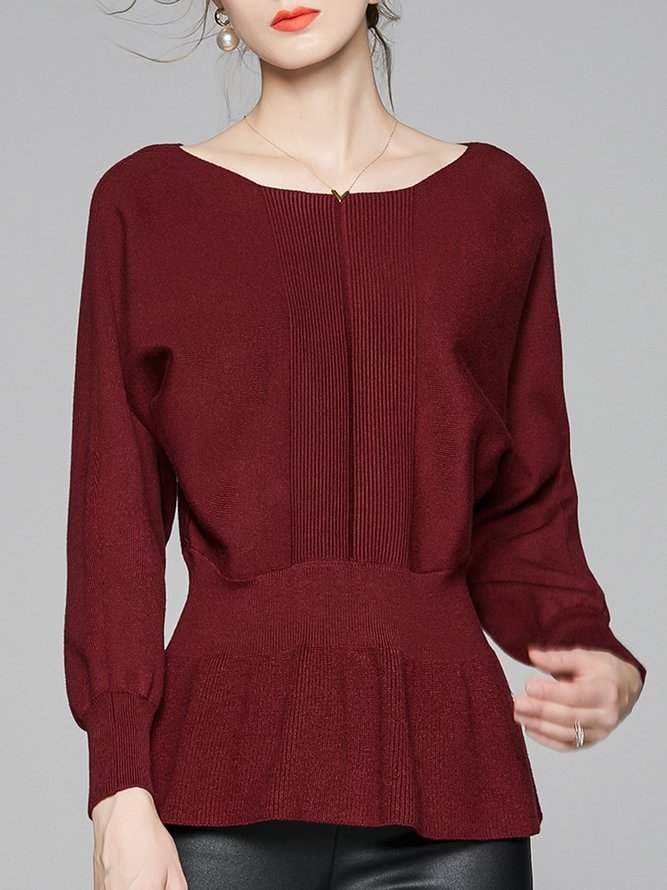 Burgundy Casual Batwing Daily Sweater