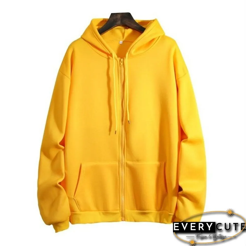 Loose Hooded Sweater Women's Autumn And Winter Large Size Zipper Cardigan Top Zip Up Hoodies Pullover