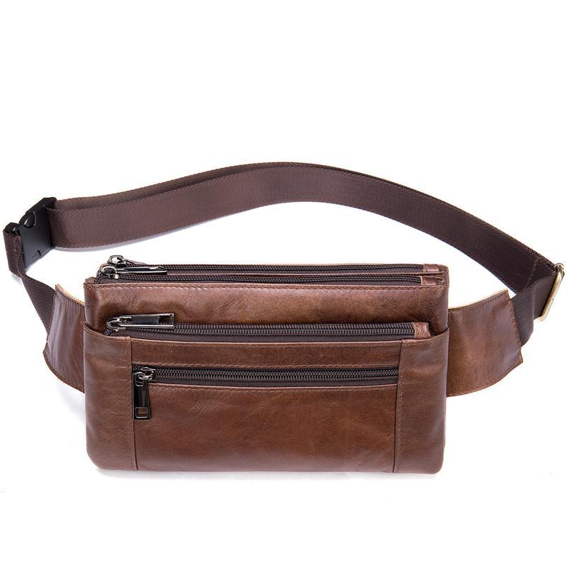 Soft Leather Casual Outdoor Fanny Bags With Large Capacity