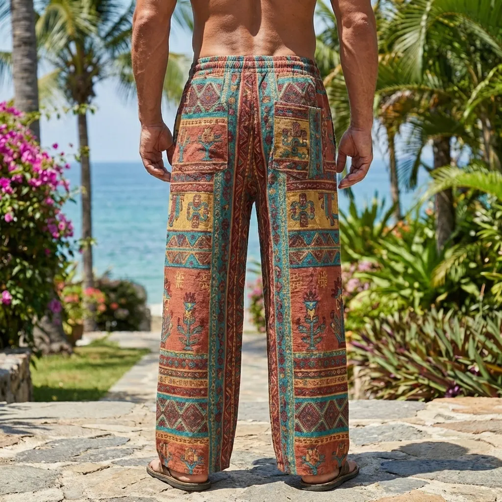 Men's Linen Beach Vacation Ethnic Bohemian Casual Pants-INSPIREUSE