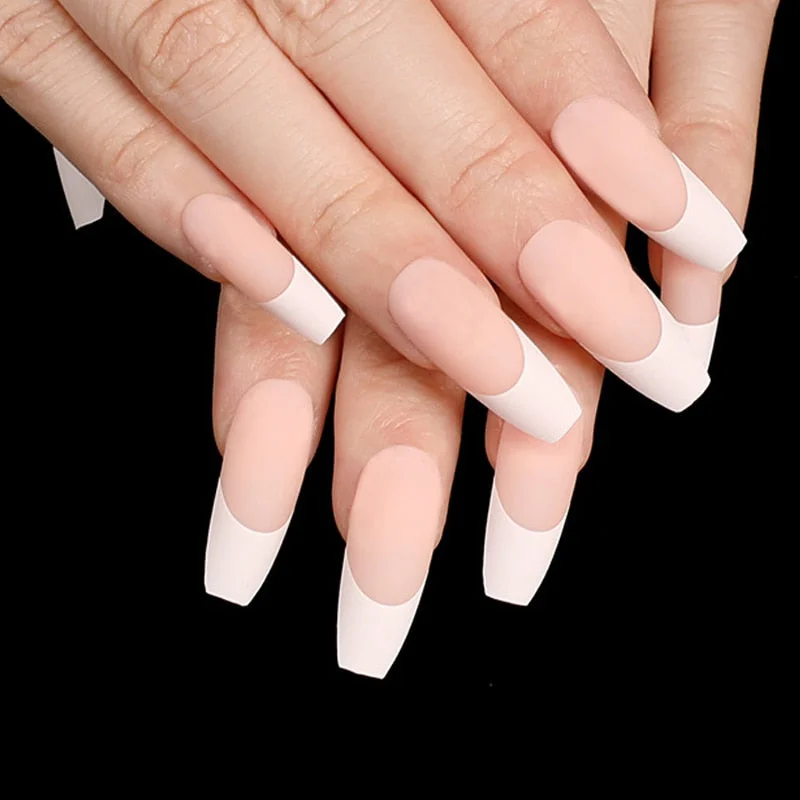 24pcs Khaki Dye Matte Frosted Fake Nails stiletto Dark Blue Color Pointed Head Long Style Wearable ABS Resin Finished Fingernail-Nail Inspo