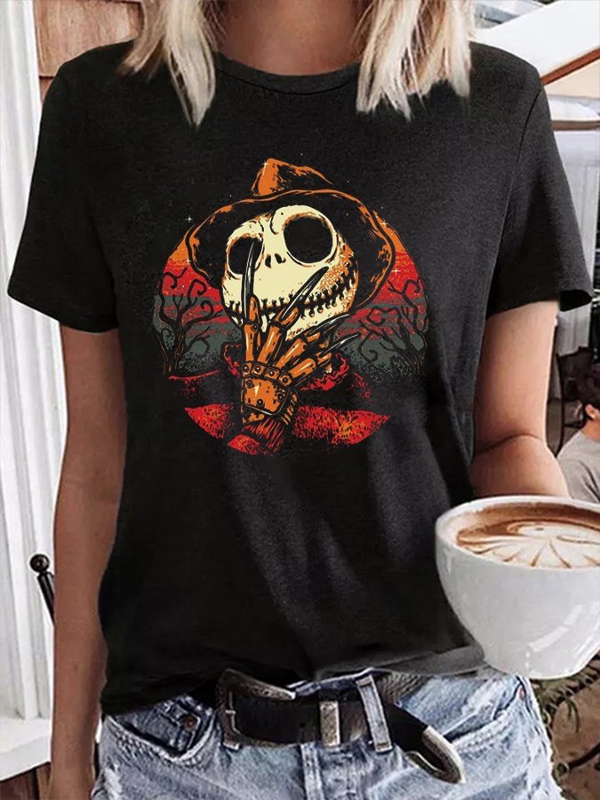 Women's Halloween Skull Face Print T-Shirt