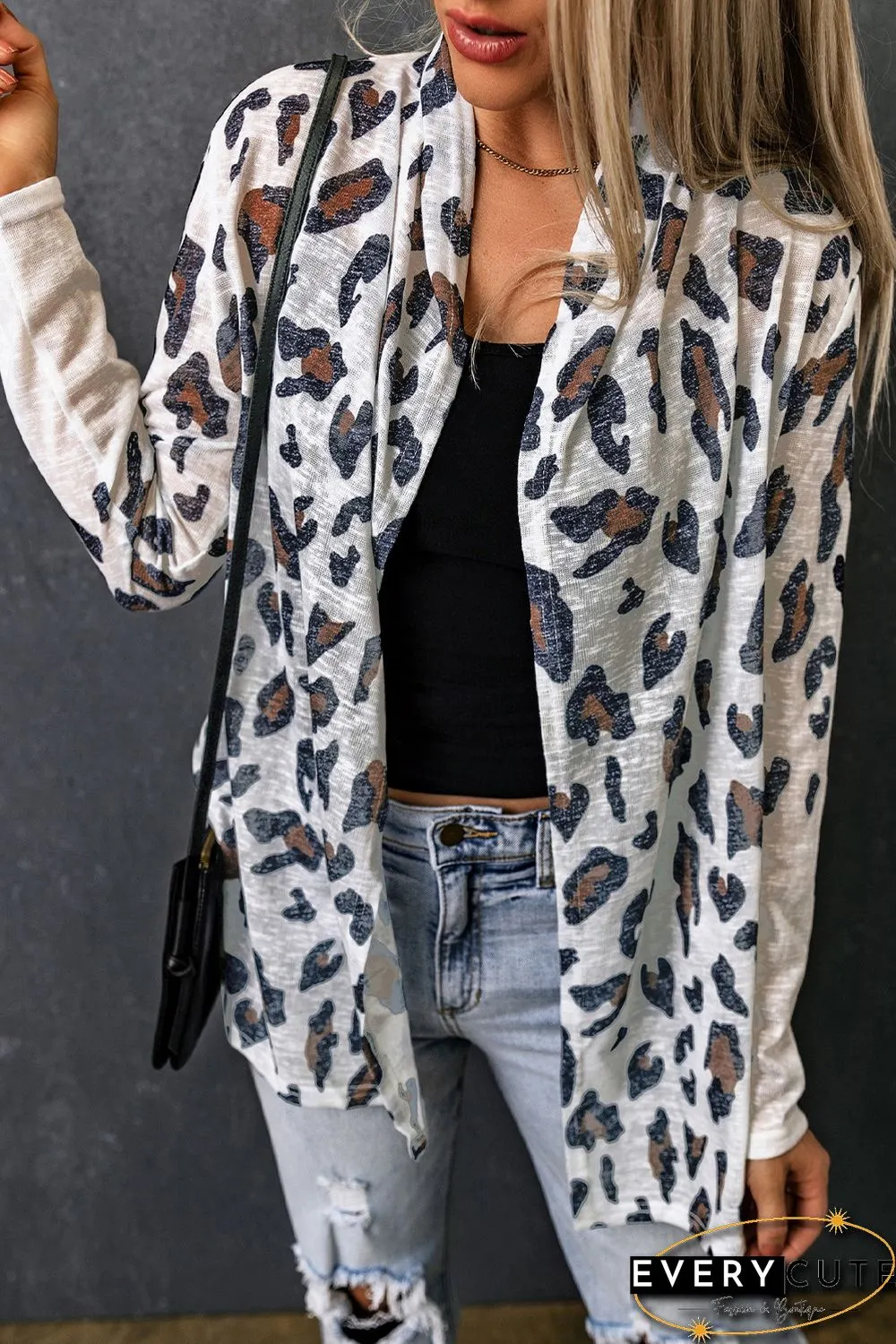 White Vintage Leopard Print Open Cardigan
