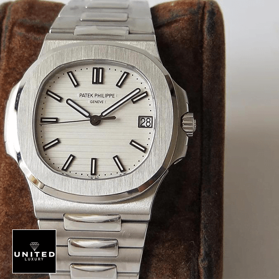 Patek Philippe Geneve Nautilus 57111A-011 White Dial Replica on the stand