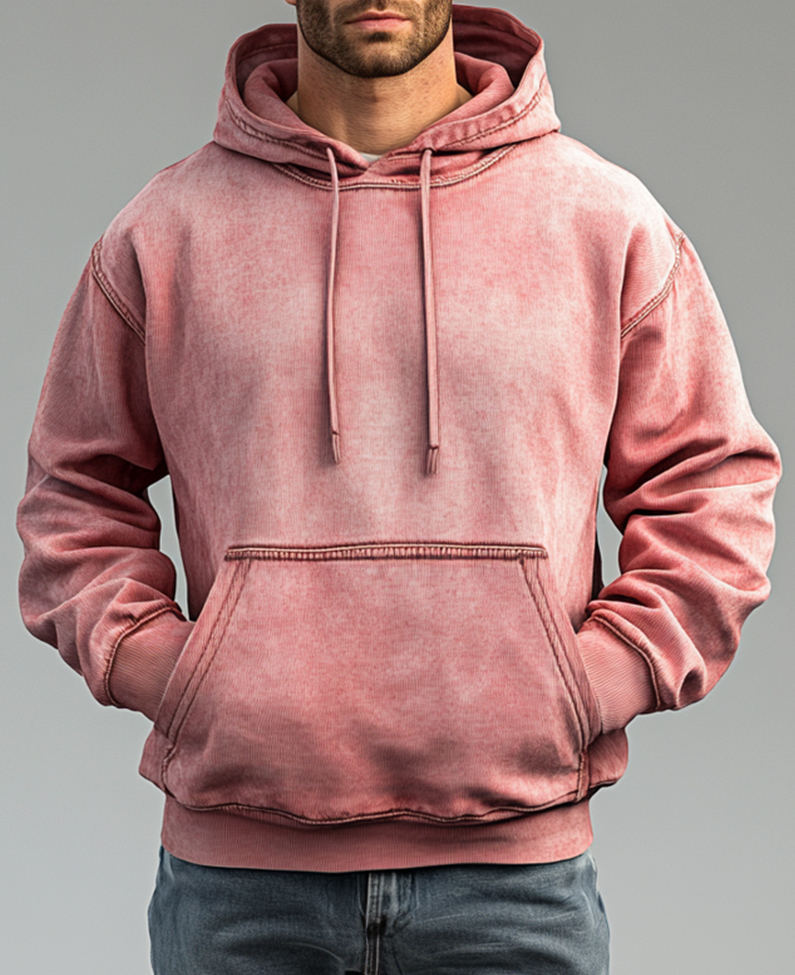 Okaywear Cotton Distressed Washed Pocket Drawstring Hoodie