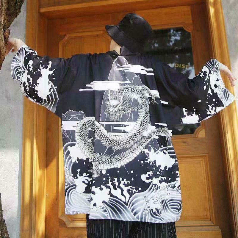 Japanese Style personality shirt men's five-point sleeve trend Korean version of the road robe loose ins super hot short-sleeved kimono handsome Techwear Shop