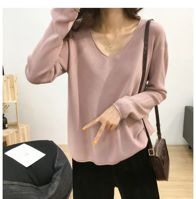 2021 spring autumn new lazy knit oversize sweater women's pullover Korean loose bottoming shirt big sweater