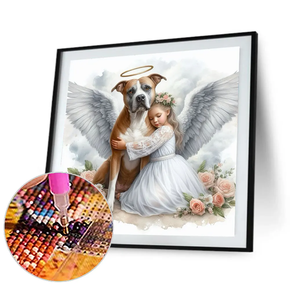 Full Round Diamond Painting 30*30cm - Angel Dog And Baby