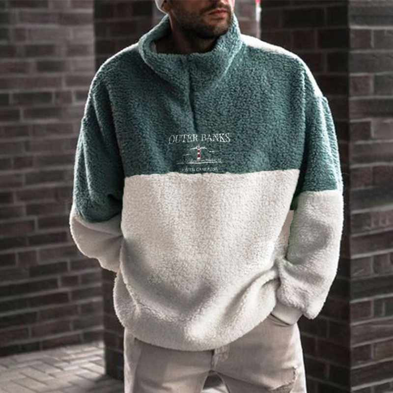 Men's Oversized "OUTER BANKS" Embroidered Sherpa Sweatshirt