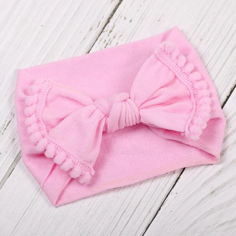 2019 Baby Accessories Kids Girls Baby Toddler Turban Knot Headband Hair Band Tassels Balls Solid Candy Color Headwear
