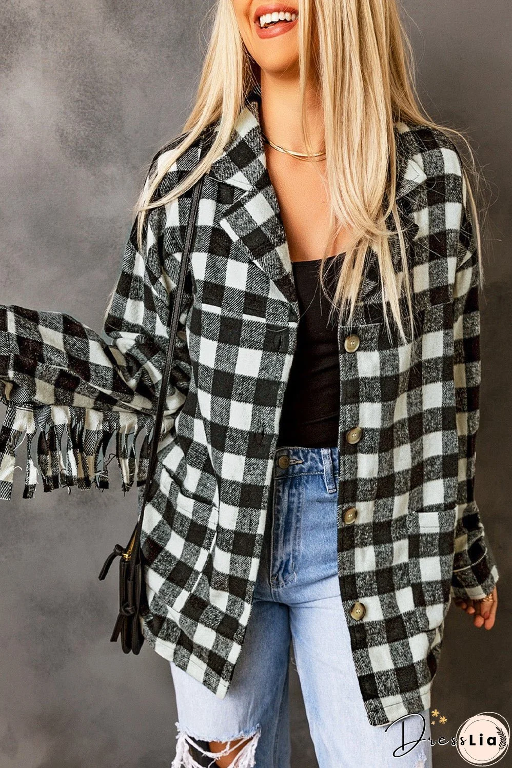 Fringed Plaid Print Shacket