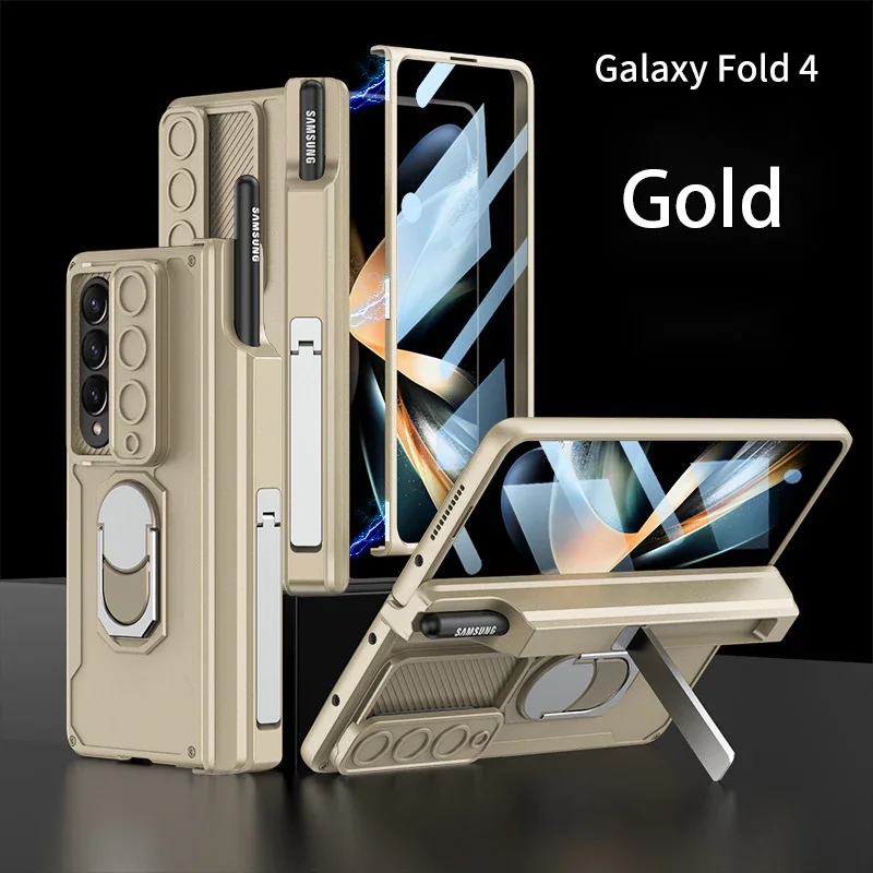 Applicable To Samsung Z Fold 3/4/5Slide Rail Lens Cover Push Window 2-In-1 Ring Holder Folding Phone Case