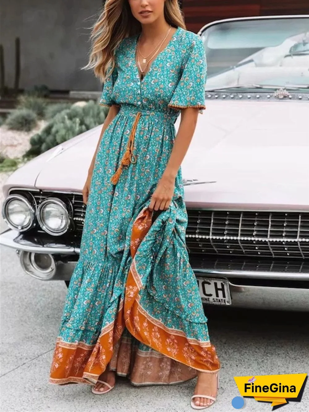 Summer Bohemian High Waist Loose Large Skirt Dress Holiday Seaside Dress