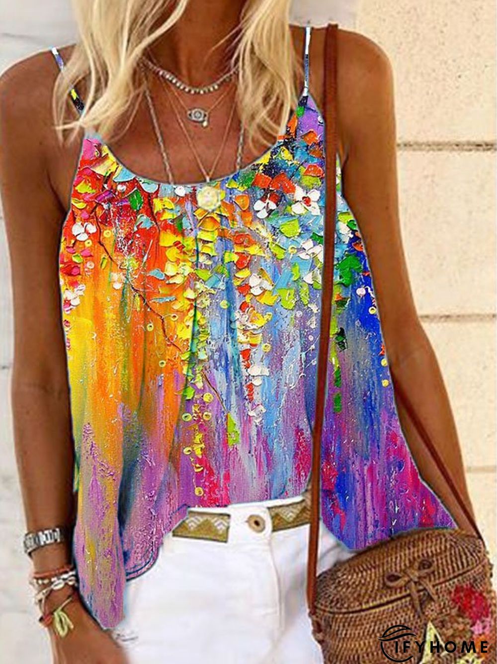 Floral-Print Sleeveless Spaghetti Tunic Top | IFYHOME