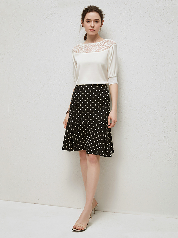 Robe en soie à pois style queue de poisson style deux pièces-Soieplus