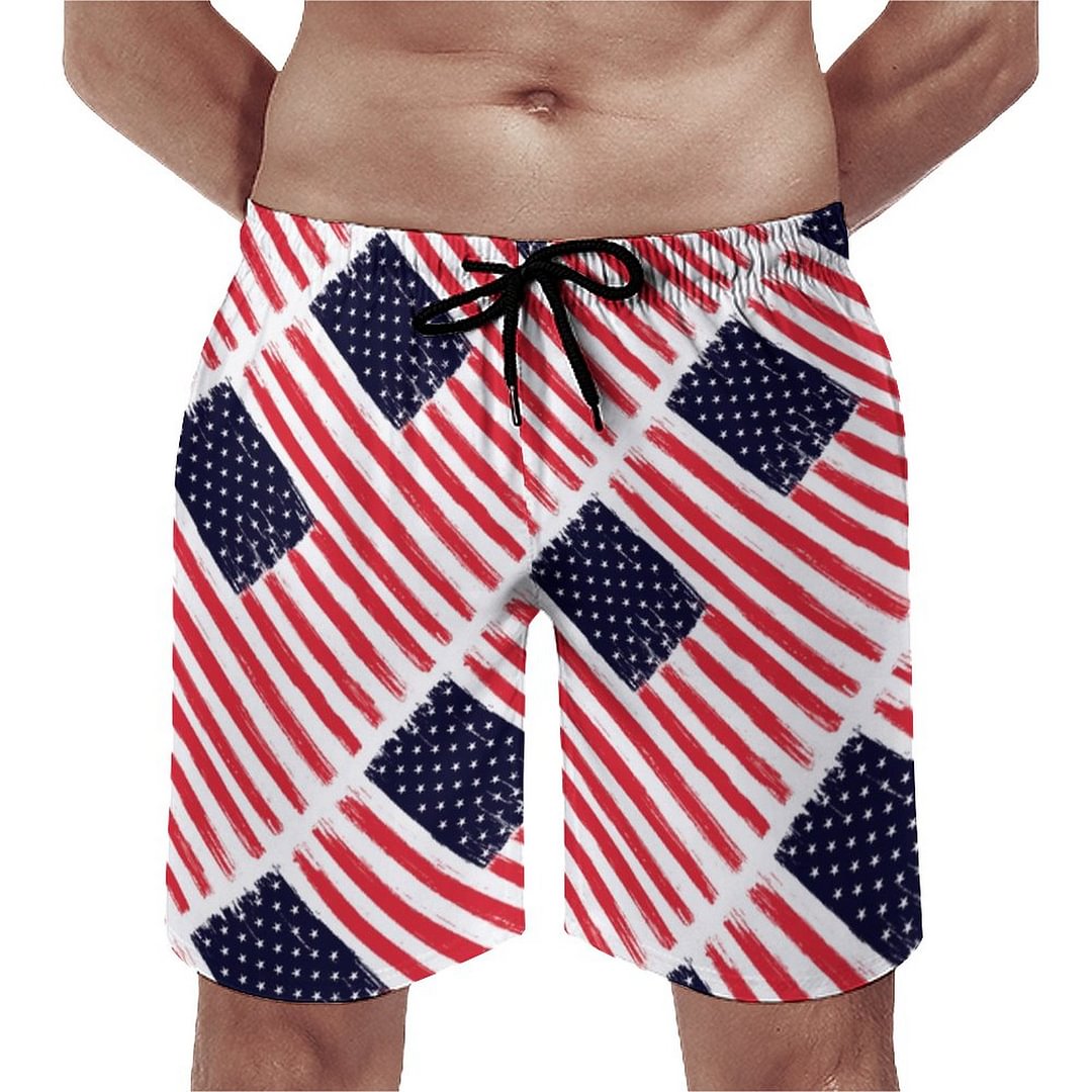 Usa Flag Patriotic American Flag Red White Blue Elegant Men's Swim Trunks Summer Board Shorts Quick Dry Beach Short with Pockets