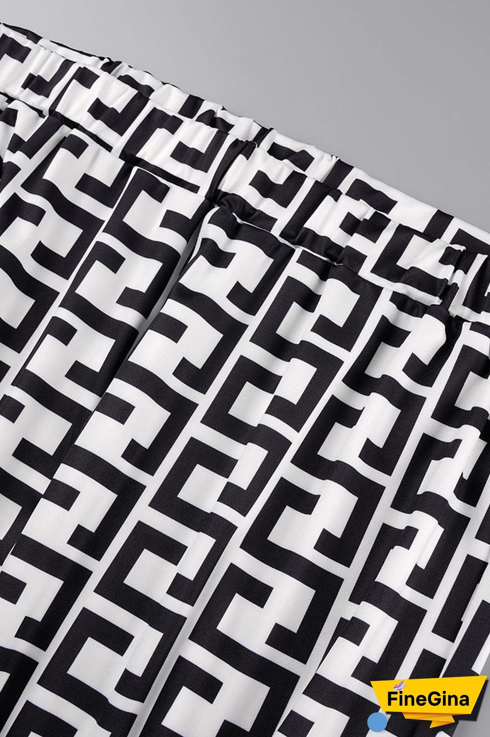 Black White Casual Print Bandage Patchwork Plus Size Two Pieces