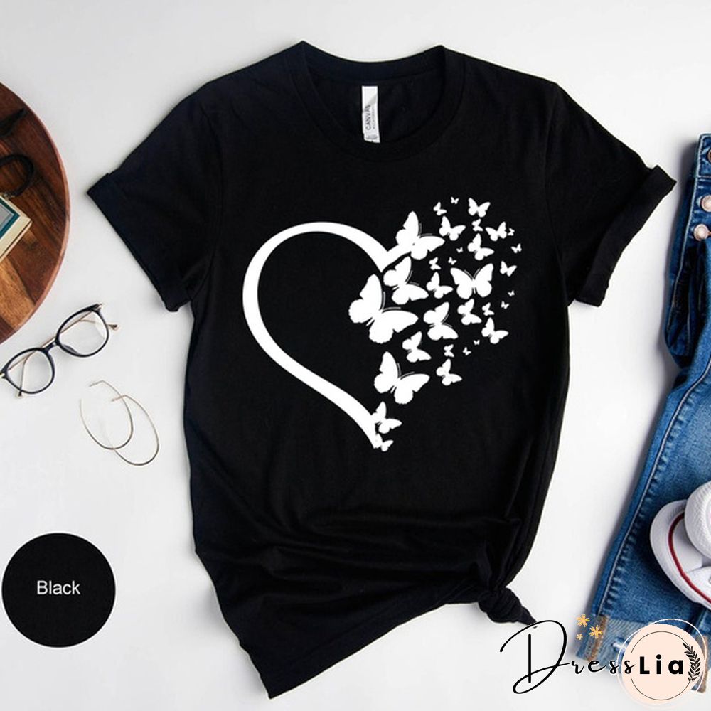New Butterfly Print T Shirt Women Men Short Sleeve Tops Tees Summer Fashion Loose Casual T-Shirt