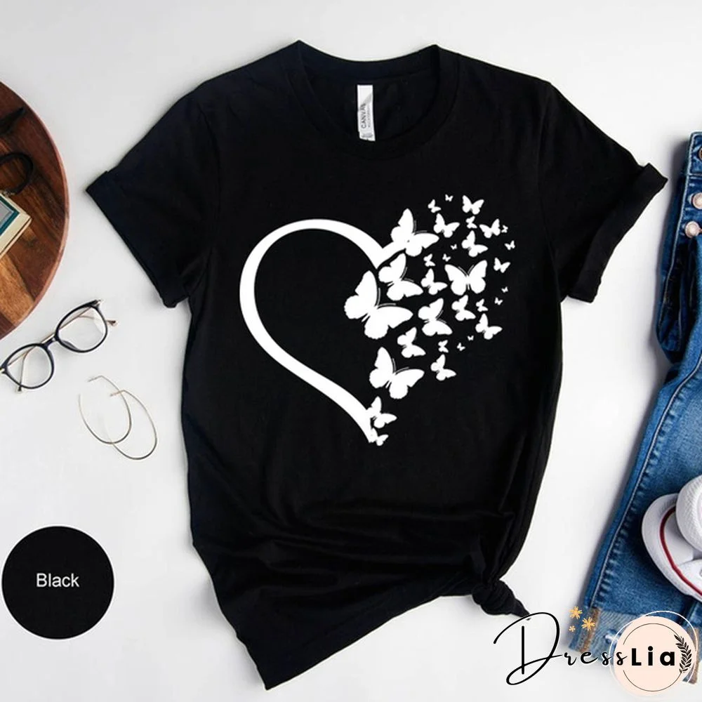 New Butterfly Print T Shirt Women Men Short Sleeve Tops Tees Summer Fashion Loose Casual T-Shirt