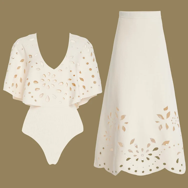  Laser Cutting One Piece Swimsuit and Skirt