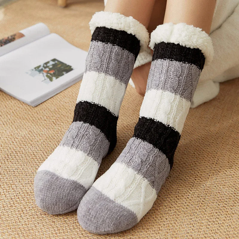 Women's Slippers for Home Floor Sock Fur Slippers Warm Plush Bedroom Slippers Silicone Non-slip Slippers Women Soft Female Shoes