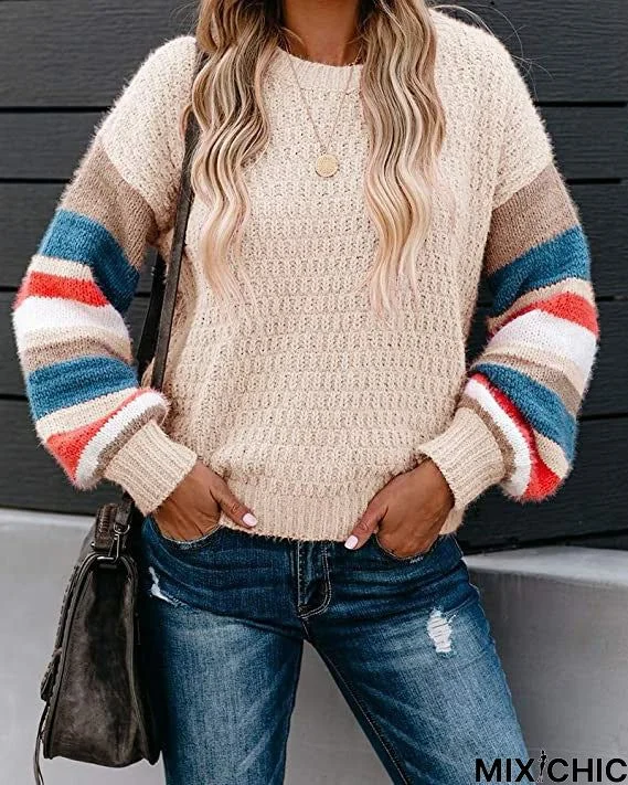 Knit sweater hot style stitching pullover sweater