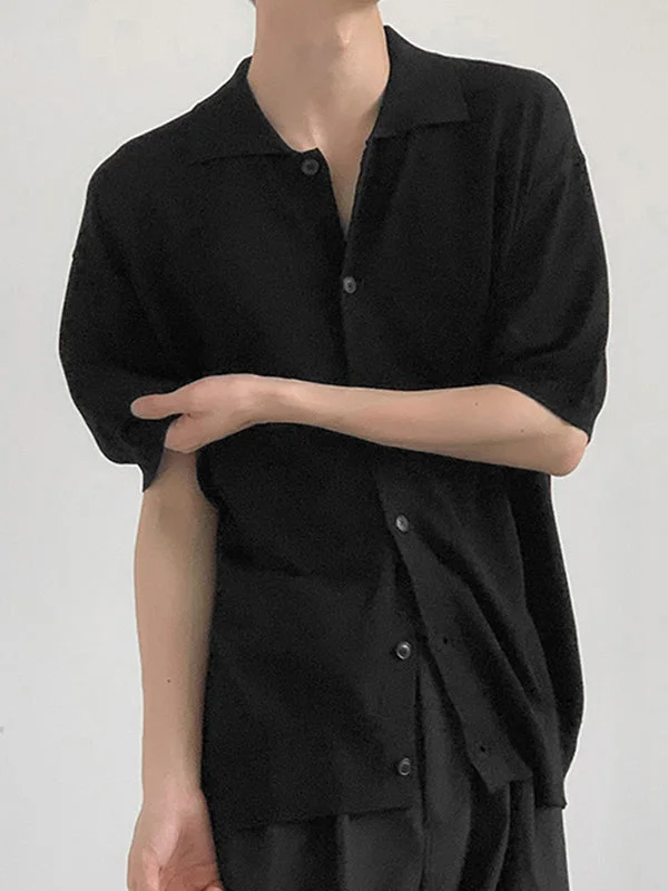 Aonga - Mens Knitted Plain Short Sleeve Shirt