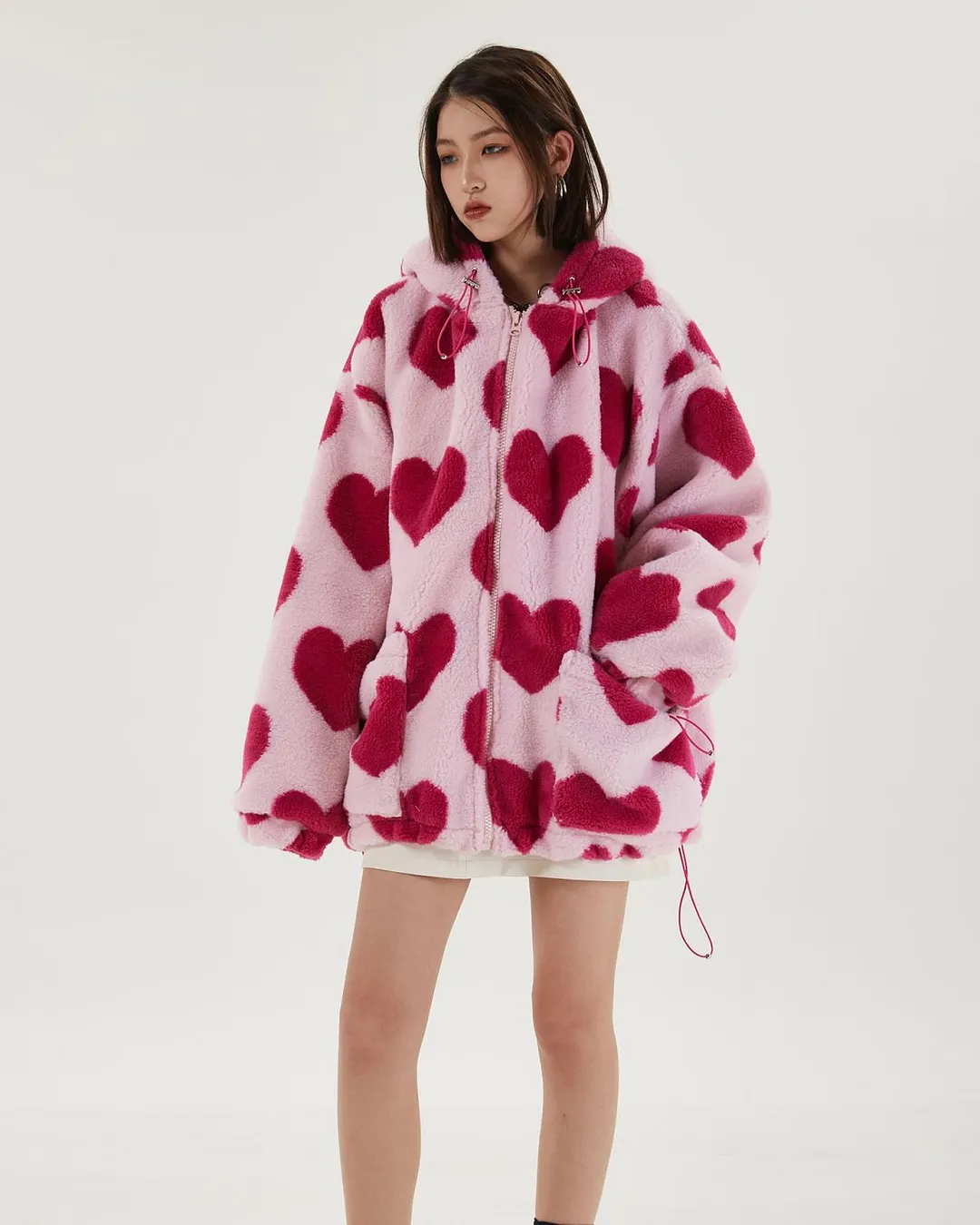 Brownm Heart Pattern Hooded Jacket