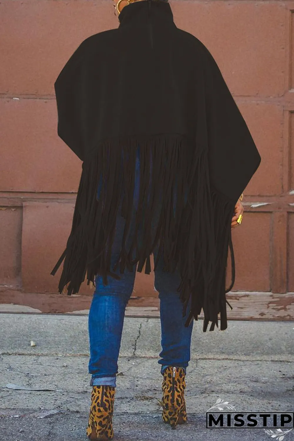 Burgundy Fashion Vintage Solid Tassel Turtleneck Plus Size Overcoat