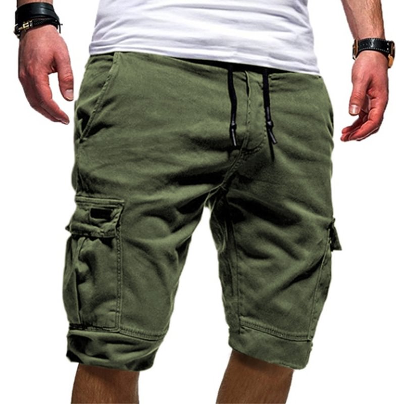 Solid Color Multi-pocket Casual Loose Mens Cargo Shorts-VESSFUL