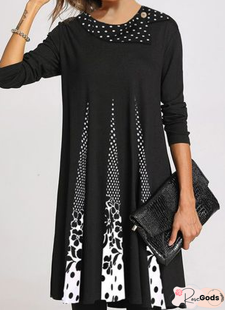 Cotton-Blend Shift Casual Long Sleeve Knitting Dress