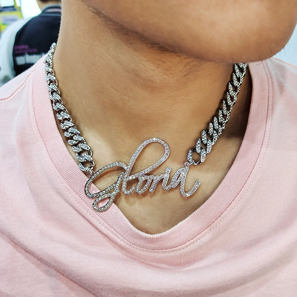 Custom Letter Pendant Diamond Necklace Bling Bling Hip Hop Jewelry-VESSFUL