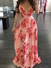 Plunging Backless Floral Printed Maxi Dress