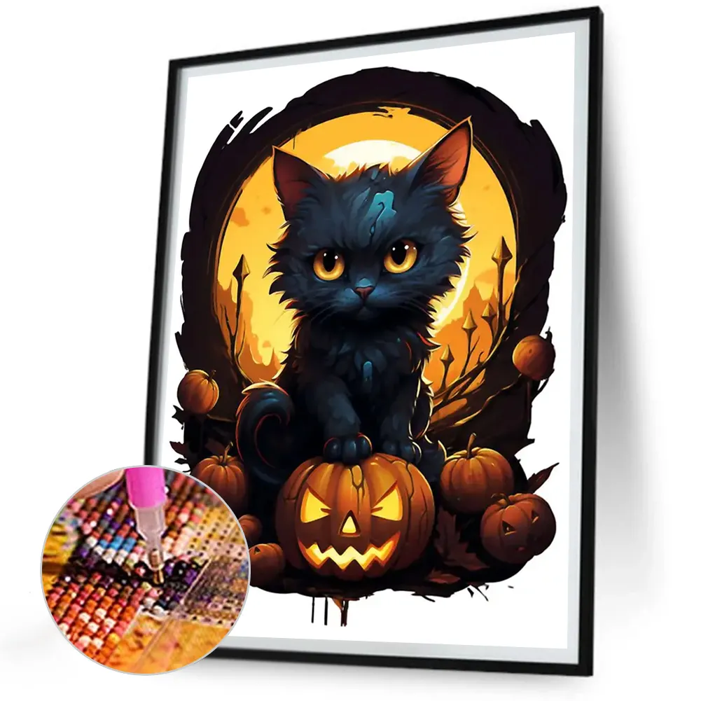 Full Round Diamond Painting 30*40cm - Halloween Black Cat