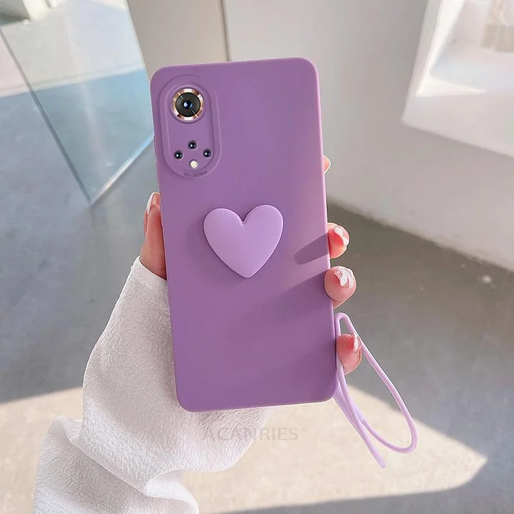 Cute 3D Love Heart Silicone Case For Huawei Honor 50 Pro 60 Se 70 50pro Honor50 Lite Lanyard Wrist Strap Cover Nova 9 8 10 Nova9