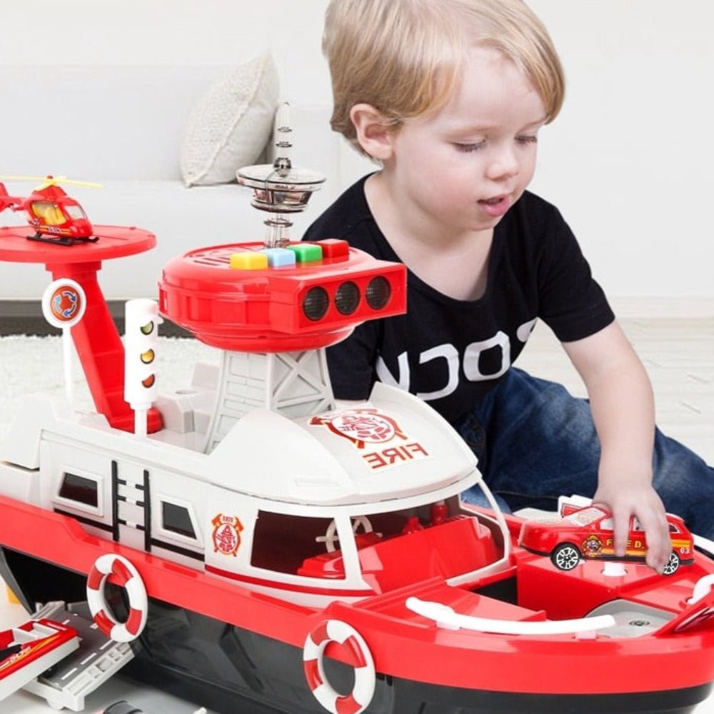 Fireman Police Car Cargo Ship Toy Boat Playset (2 Colors) - vzzhome