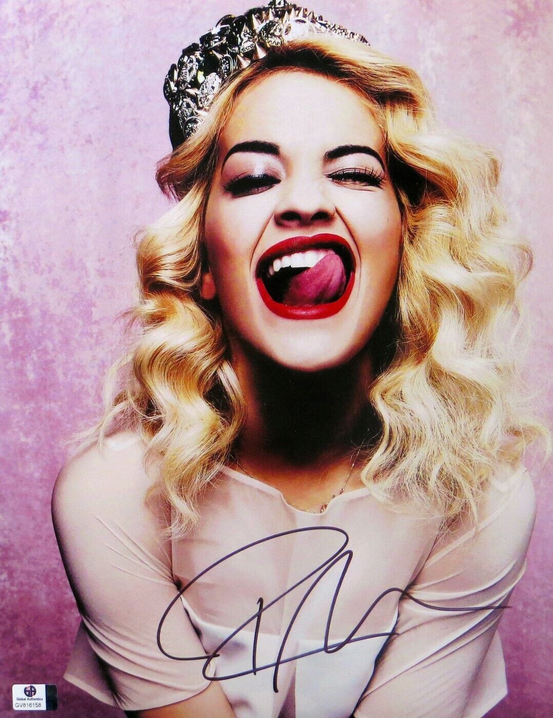 Rita Ora Signed Autographed 11X14 Photo Poster painting Sexy Tongue Out Lipstick GV816158