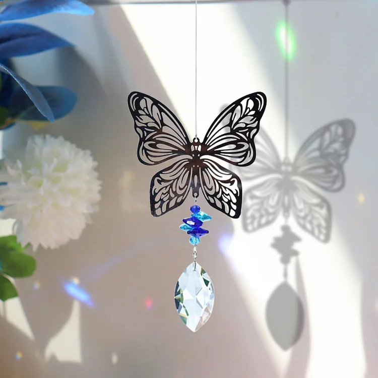 Metal Crystal Reflective Jewelry Window Decor Hanging for Balcony (Butterfly)