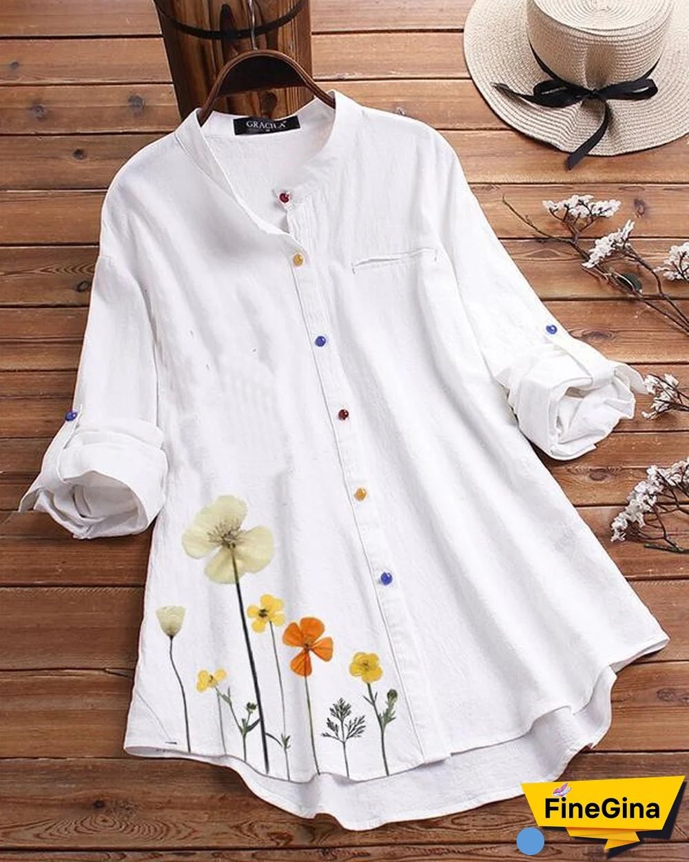 Flower Print Colorful Button Long Sleeve Shirt For Women