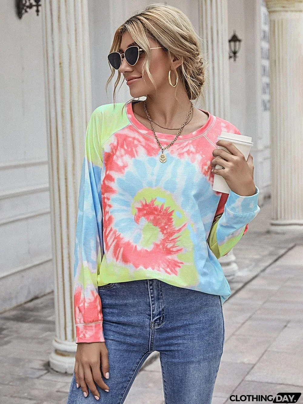 Printed Round Neck Raglan Sleeve Tee