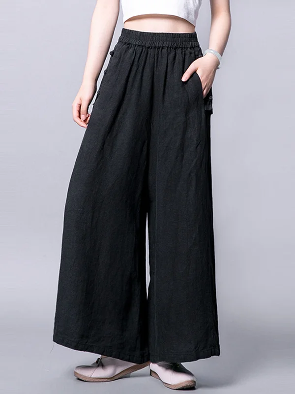 Solid Color High Waist Loose Wide Leg Casual Pants