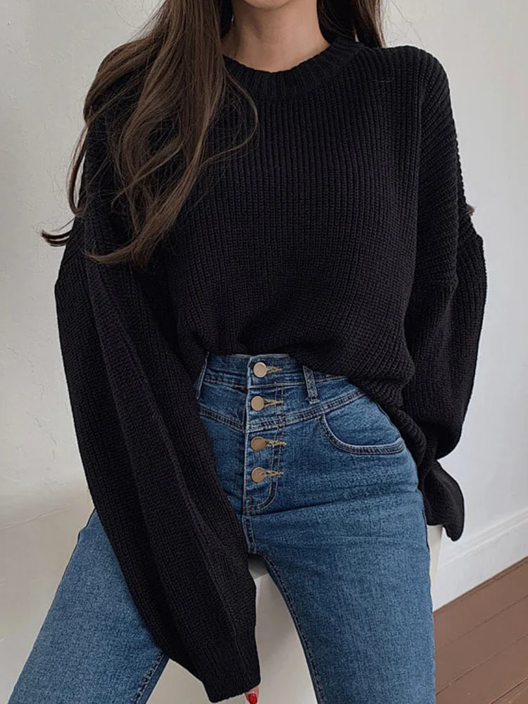 Solid Color Loose Simple Pullover Sweater